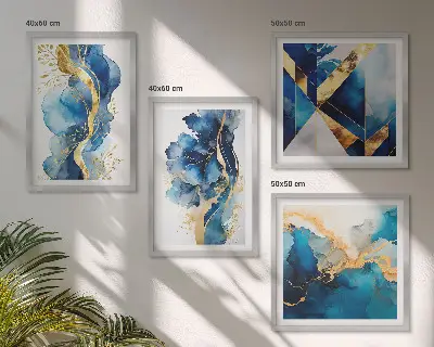 Wanddeko-Set mit blauen abstrakten Mustern