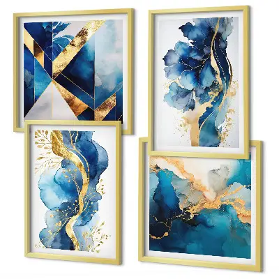 Wanddeko-Set mit blauen abstrakten Mustern