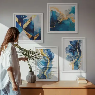 Wanddeko-Set mit blauen abstrakten Mustern