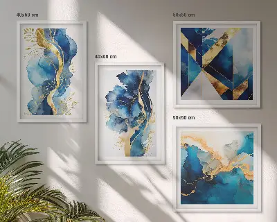 Wanddeko-Set mit blauen abstrakten Mustern