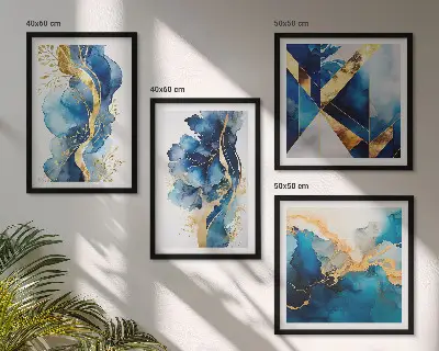 Wanddeko-Set mit blauen abstrakten Mustern