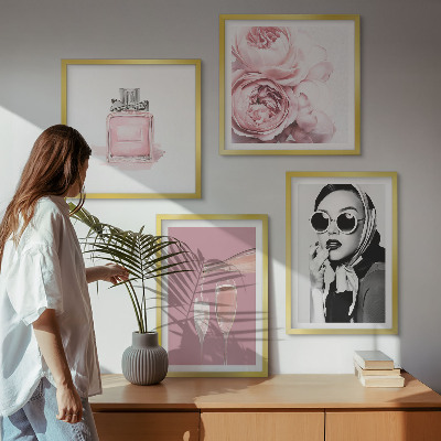 Polyptychon mit rahmen Stilvolle pinkfarbene Accessoires