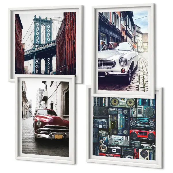 Old Cars Brooklyn Retro-Audio Wandbild als Polyptychon mit Rahmen