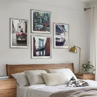 Old Cars Brooklyn Retro-Audio Wandbild als Polyptychon mit Rahmen