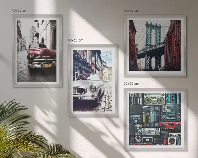 Old Cars Brooklyn Retro-Audio Wandbild als Polyptychon mit Rahmen