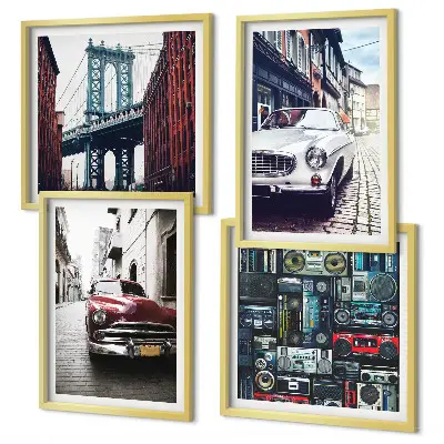 Old Cars Brooklyn Retro-Audio Wandbild als Polyptychon mit Rahmen
