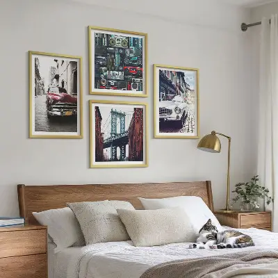 Old Cars Brooklyn Retro-Audio Wandbild als Polyptychon mit Rahmen