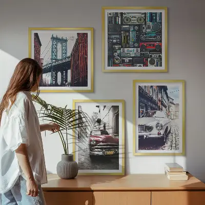 Old Cars Brooklyn Retro-Audio Wandbild als Polyptychon mit Rahmen