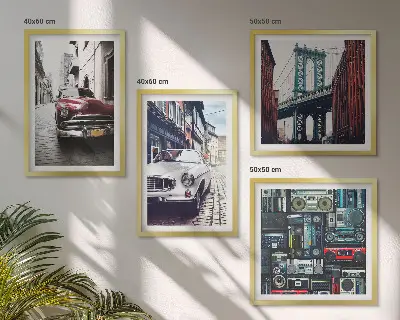 Old Cars Brooklyn Retro-Audio Wandbild als Polyptychon mit Rahmen