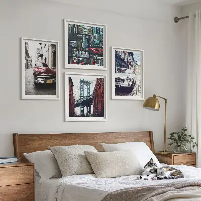 Old Cars Brooklyn Retro-Audio Wandbild als Polyptychon mit Rahmen