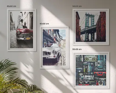Old Cars Brooklyn Retro-Audio Wandbild als Polyptychon mit Rahmen