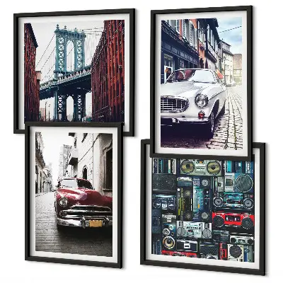 Old Cars Brooklyn Retro-Audio Wandbild als Polyptychon mit Rahmen