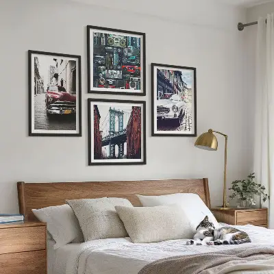 Old Cars Brooklyn Retro-Audio Wandbild als Polyptychon mit Rahmen