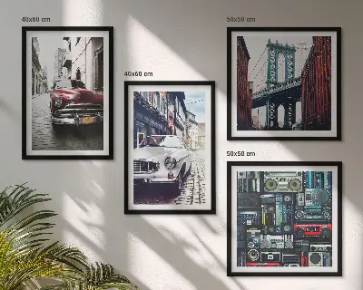 Old Cars Brooklyn Retro-Audio Wandbild als Polyptychon mit Rahmen