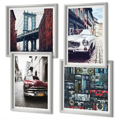 Old Cars Brooklyn Retro-Audio Wandbild als Polyptychon mit Rahmen