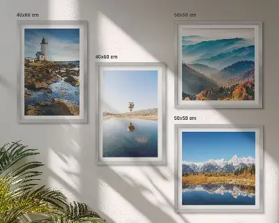 Wanddeko-Set mit Ausblicken auf die Natur, Leuchtturm und Berge