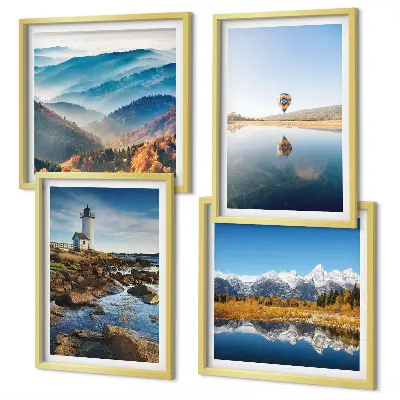 Wanddeko-Set mit Ausblicken auf die Natur, Leuchtturm und Berge