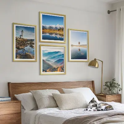 Wanddeko-Set mit Ausblicken auf die Natur, Leuchtturm und Berge