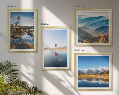 Wanddeko-Set mit Ausblicken auf die Natur, Leuchtturm und Berge