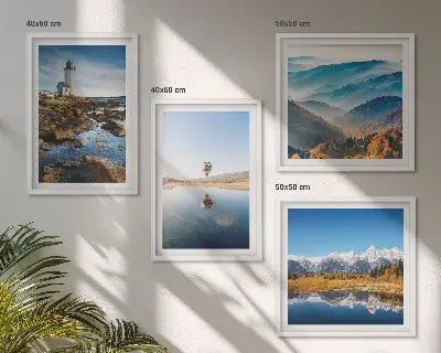 Wanddeko-Set mit Ausblicken auf die Natur, Leuchtturm und Berge