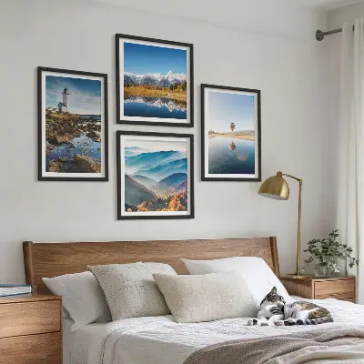 Wanddeko-Set mit Ausblicken auf die Natur, Leuchtturm und Berge