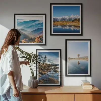 Wanddeko-Set mit Ausblicken auf die Natur, Leuchtturm und Berge