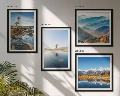 Wanddeko-Set mit Ausblicken auf die Natur, Leuchtturm und Berge