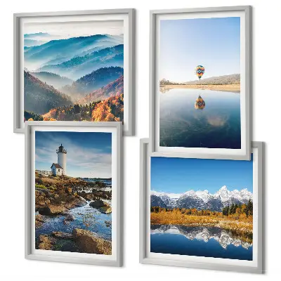 Wanddeko-Set mit Ausblicken auf die Natur, Leuchtturm und Berge