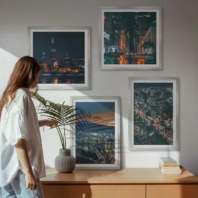 Wanddeko-Set Stadtpanorama bei Nacht
