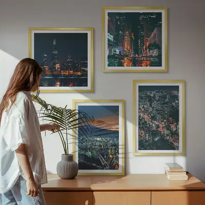 Wanddeko-Set Stadtpanorama bei Nacht