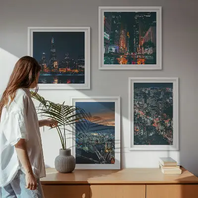 Wanddeko-Set Stadtpanorama bei Nacht