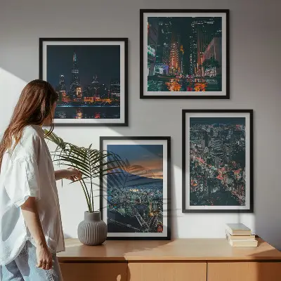 Wanddeko-Set Stadtpanorama bei Nacht