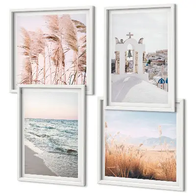 Wanddeko-Set mit Pflanzen, Meereswellen sowie Aussicht auf Häuser