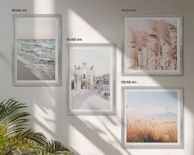 Wanddeko-Set mit Pflanzen, Meereswellen sowie Aussicht auf Häuser