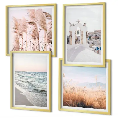 Wanddeko-Set mit Pflanzen, Meereswellen sowie Aussicht auf Häuser
