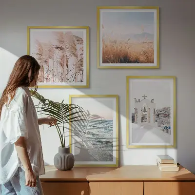 Wanddeko-Set mit Pflanzen, Meereswellen sowie Aussicht auf Häuser
