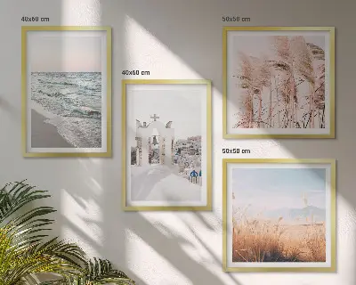Wanddeko-Set mit Pflanzen, Meereswellen sowie Aussicht auf Häuser