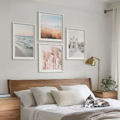 Wanddeko-Set mit Pflanzen, Meereswellen sowie Aussicht auf Häuser