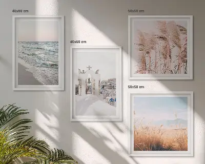Wanddeko-Set mit Pflanzen, Meereswellen sowie Aussicht auf Häuser