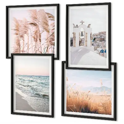 Wanddeko-Set mit Pflanzen, Meereswellen sowie Aussicht auf Häuser