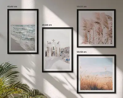 Wanddeko-Set mit Pflanzen, Meereswellen sowie Aussicht auf Häuser