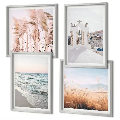 Wanddeko-Set mit Pflanzen, Meereswellen sowie Aussicht auf Häuser