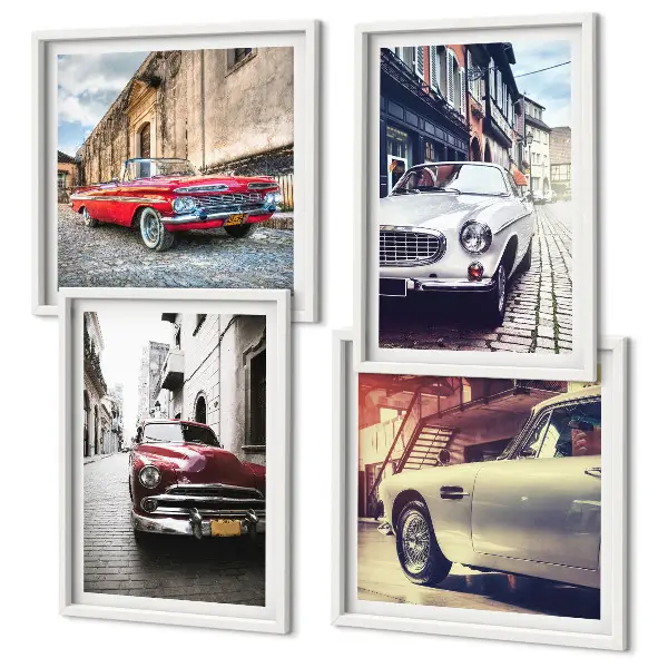 Oldtimer in Städten als gerahmtes mehrteiliges Wandbild