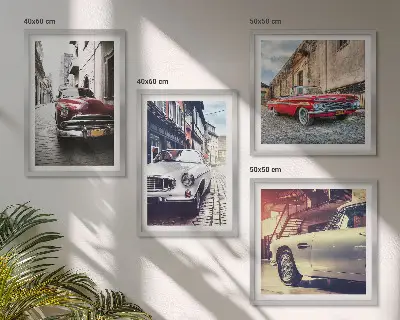 Oldtimer in Städten als gerahmtes mehrteiliges Wandbild