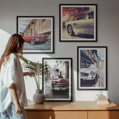 Oldtimer in Städten als gerahmtes mehrteiliges Wandbild