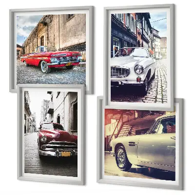 Oldtimer in Städten als gerahmtes mehrteiliges Wandbild