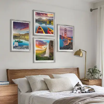 Wanddeko-Set mit Bergseen, Booten und Brücken
