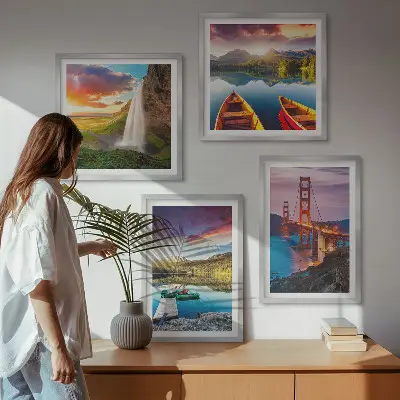 Wanddeko-Set mit Bergseen, Booten und Brücken