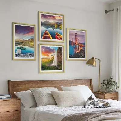 Wanddeko-Set mit Bergseen, Booten und Brücken