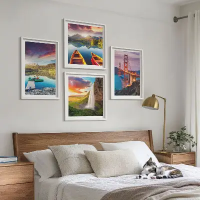 Wanddeko-Set mit Bergseen, Booten und Brücken